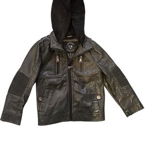 Youth Black Hooded Leather Jacket